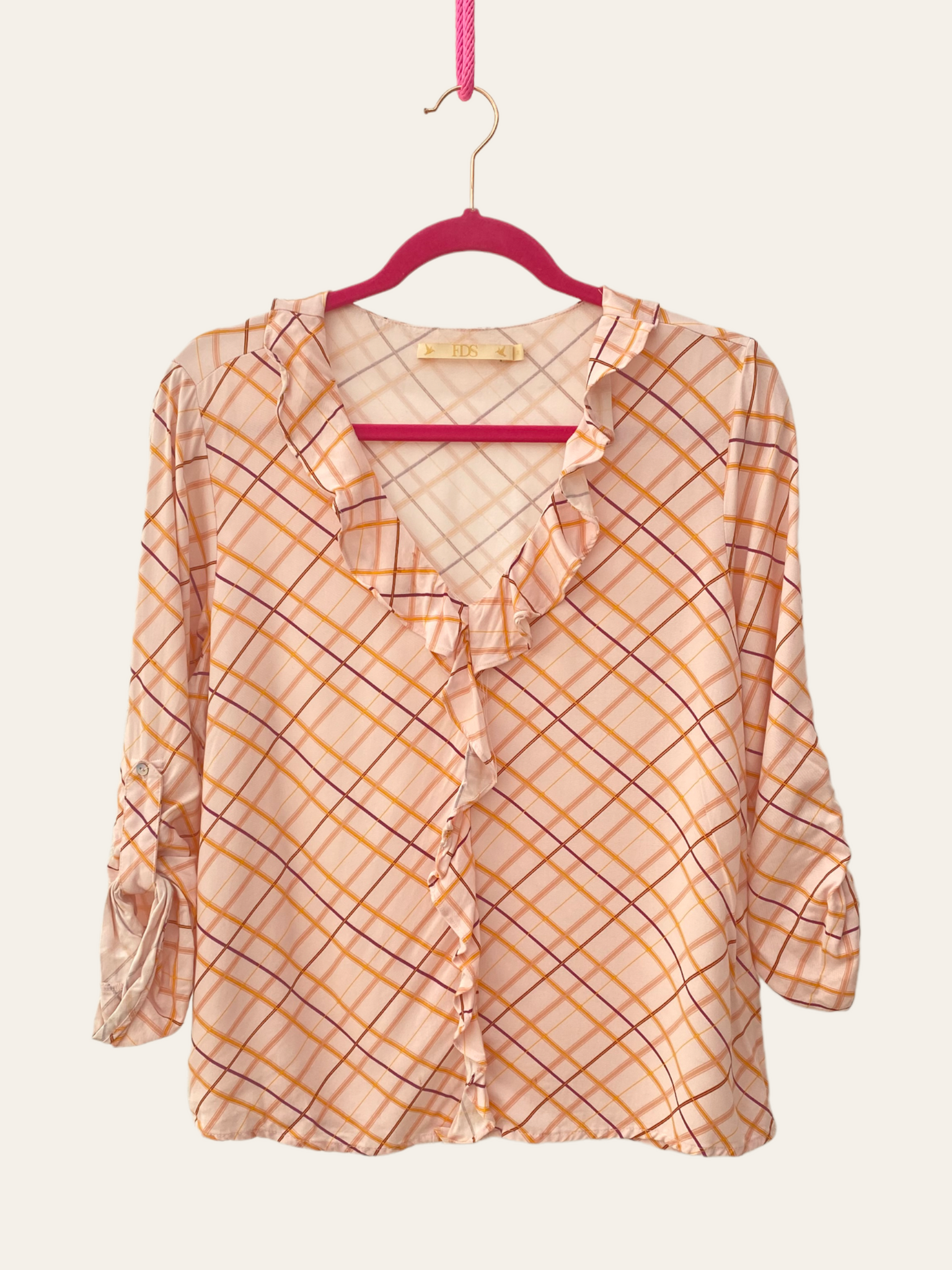 Blusa cuadros rosada