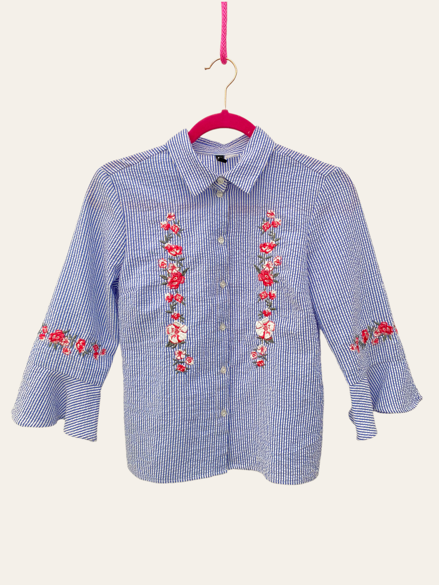 Camisa rayas flores tejidas / Pre-loved